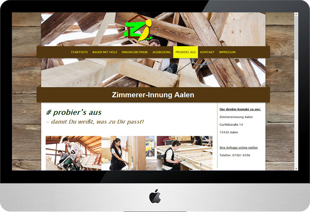 Zimmererinnung Aalen, Landingpage